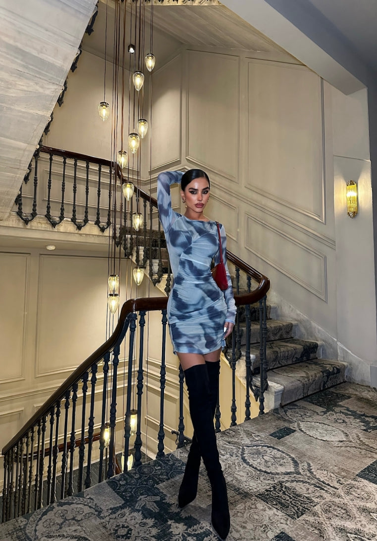 Blue Sheer Mini Dress