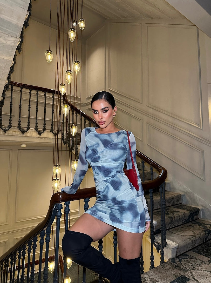 Blue Sheer Mini Dress
