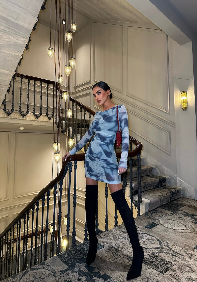 Blue Sheer Mini Dress