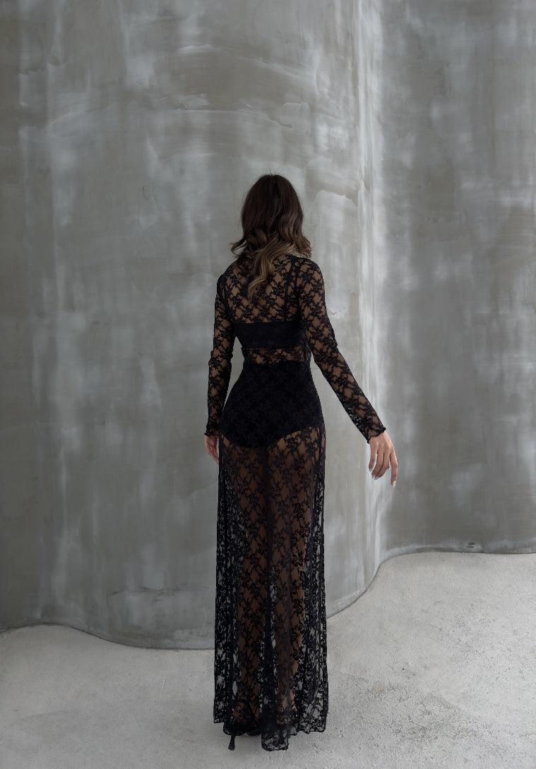 Mesh Detail Midaxi Dress