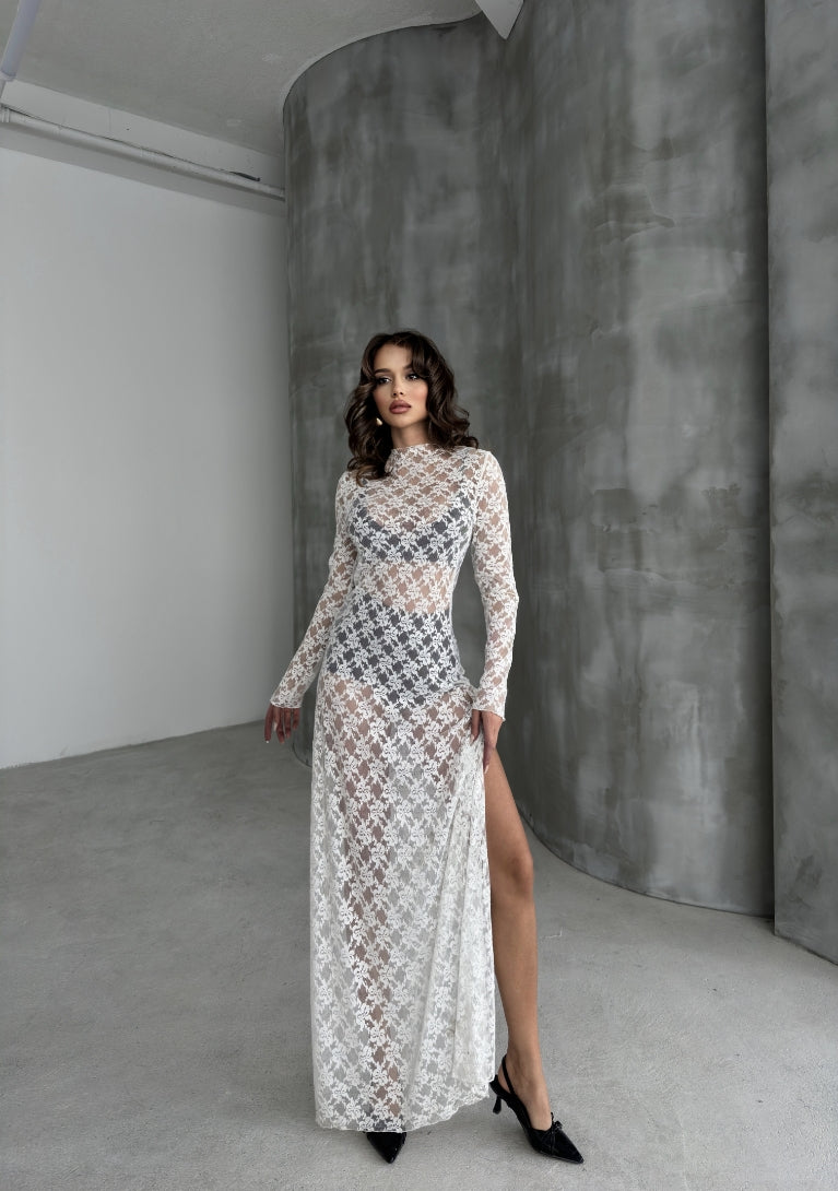 Mesh Detail Midaxi Dress