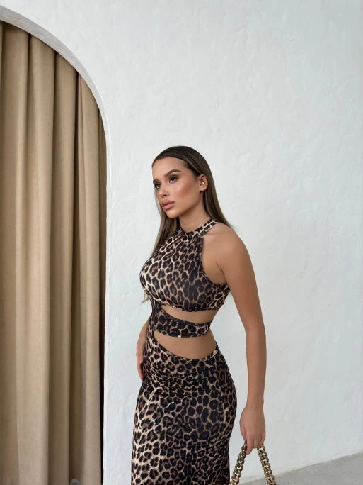 Leopard Print Cut-Out Detail Maxi Dress