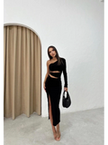 One Sleeve Cut-Out Detail Midi Dress