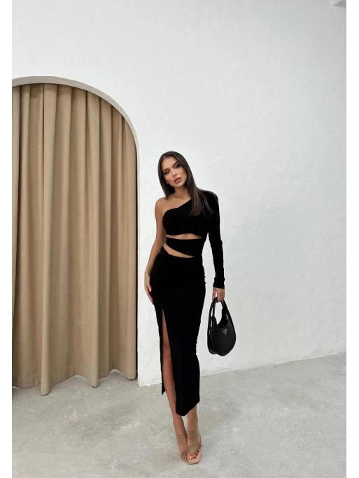 One Sleeve Cut-Out Detail Midi Dress