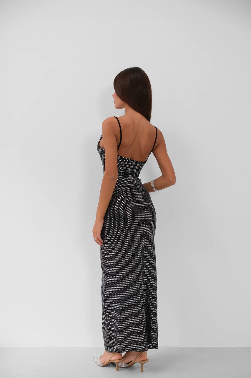 Sequin Slit Detail Strap Maxi Dress
