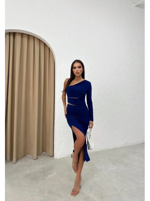 One Sleeve Cut-Out Detail Midi Dress