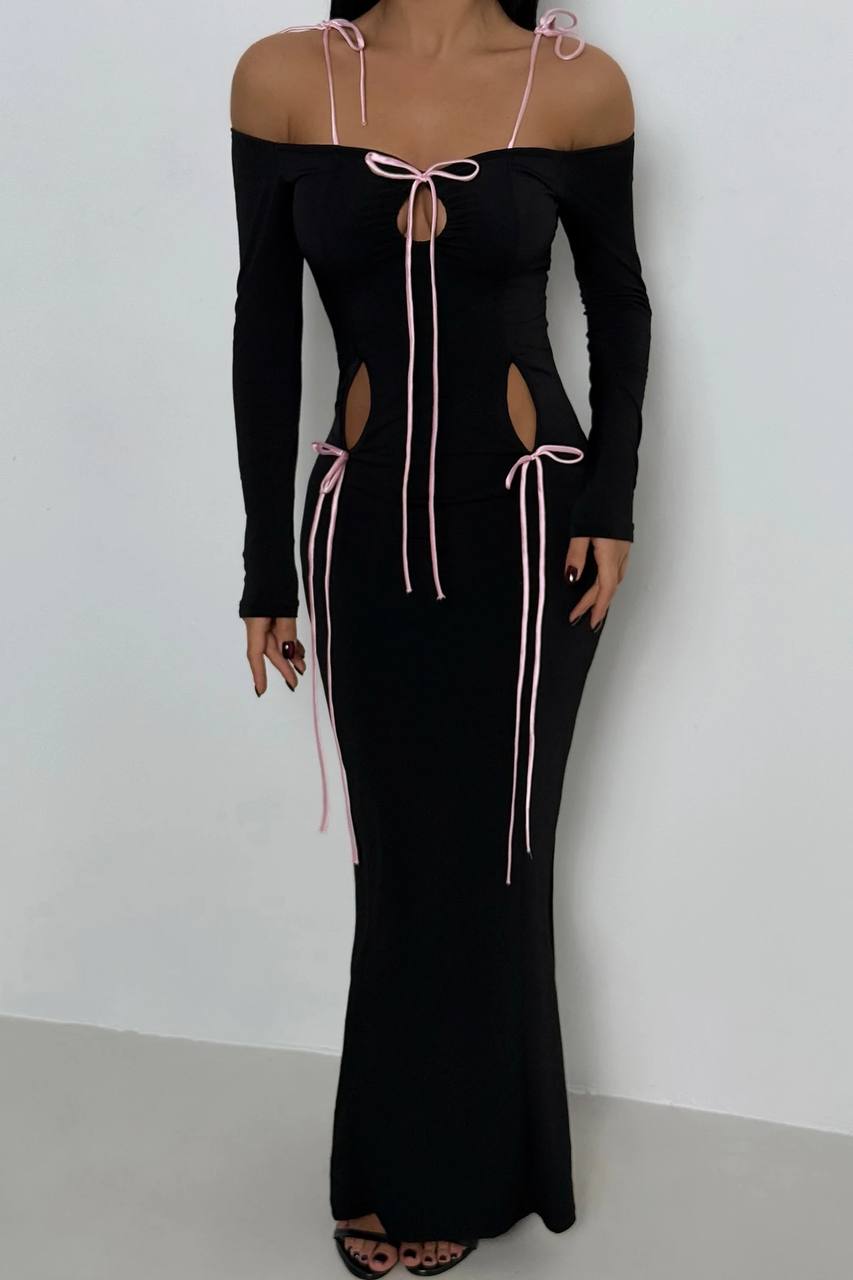 Off The Shoulder Tie-Up Detail Maxi Dress
