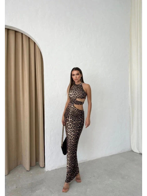 Leopard Print Cut-Out Detail Maxi Dress