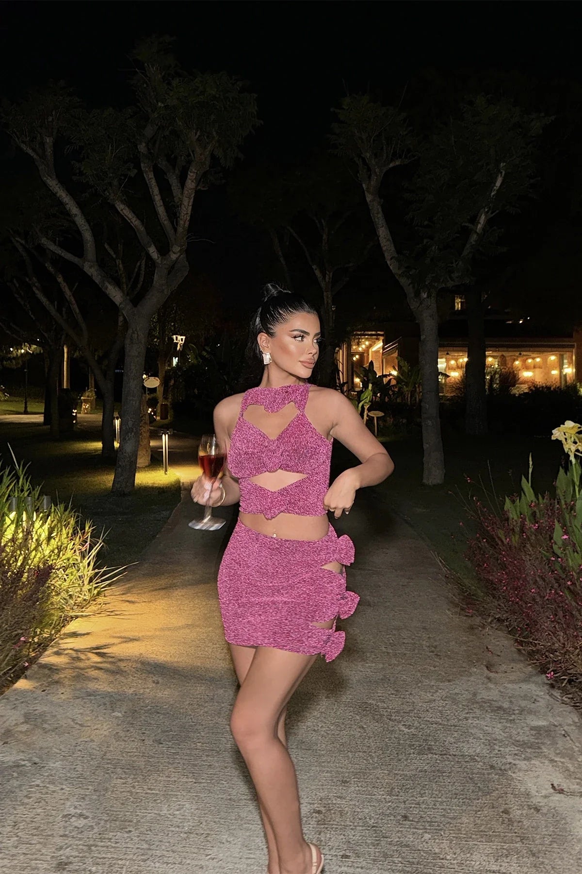 Rose Detail Glitter Mini Dress