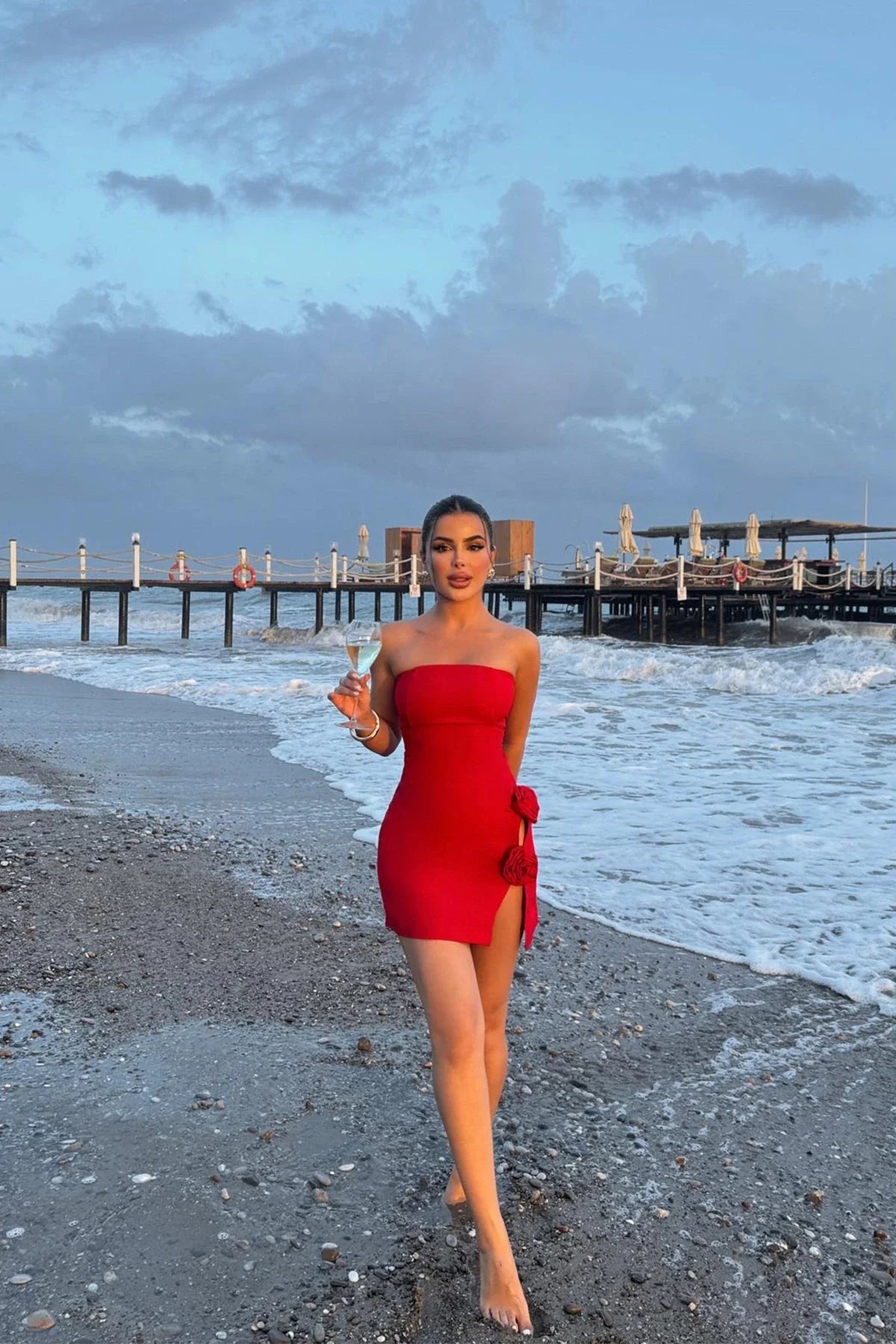 Rose Detail Slit Mini Dress