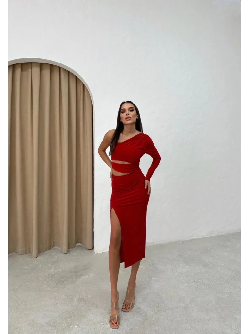 One Sleeve Cut-Out Detail Midi Dress