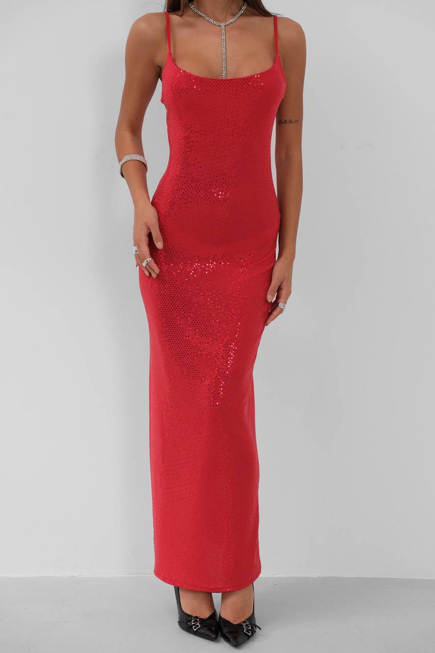 Sequin Slit Detail Strap Maxi Dress
