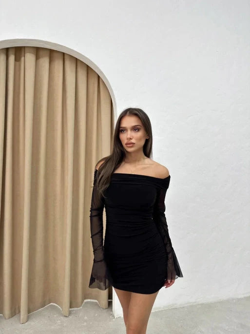 Off The Shoulder Tulle Spanish Sleeve Mini Dress