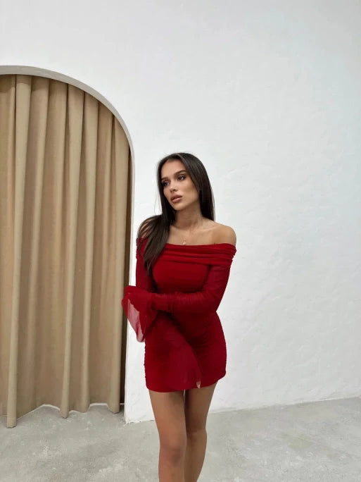 Off The Shoulder Tulle Spanish Sleeve Mini Dress