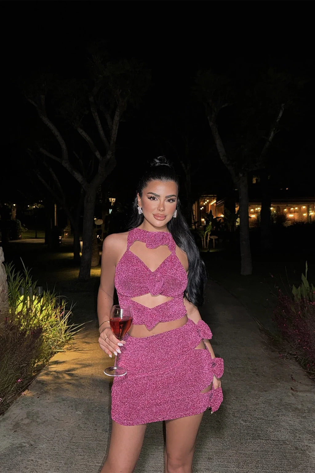 Rose Detail Glitter Mini Dress