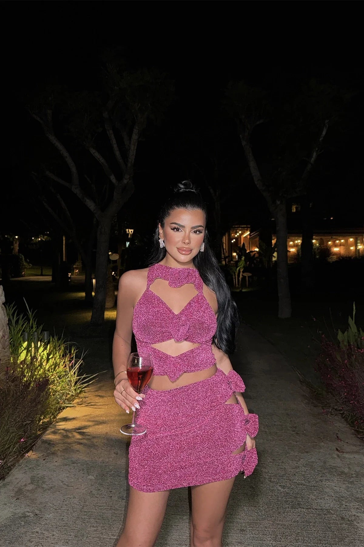 Rose Detail Glitter Mini Dress
