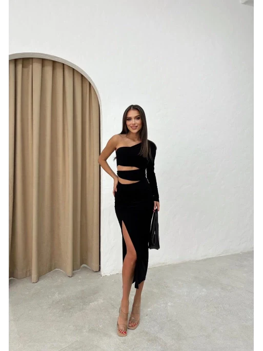 One Sleeve Cut-Out Detail Midi Dress