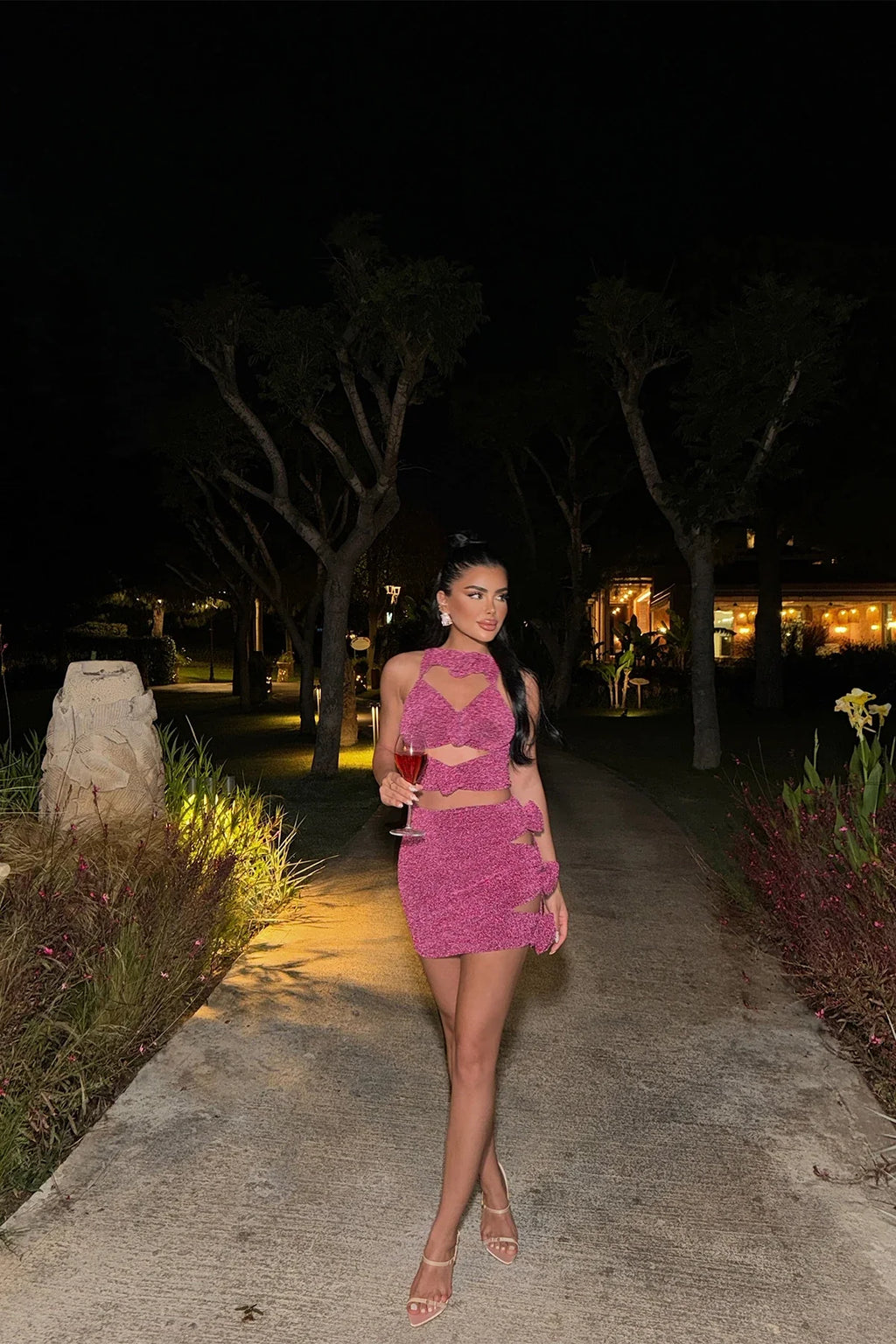 Rose Detail Glitter Mini Dress