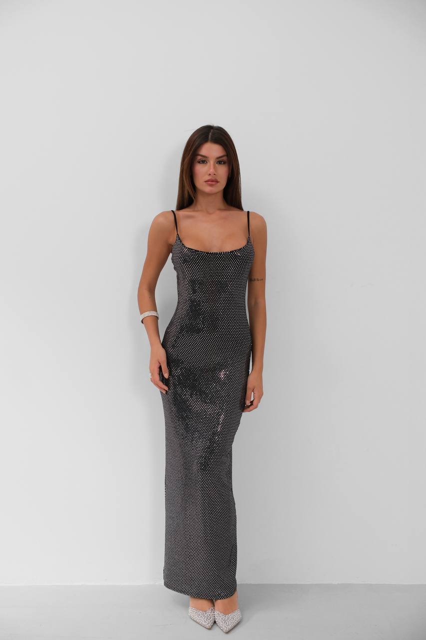 Sequin Slit Detail Strap Maxi Dress