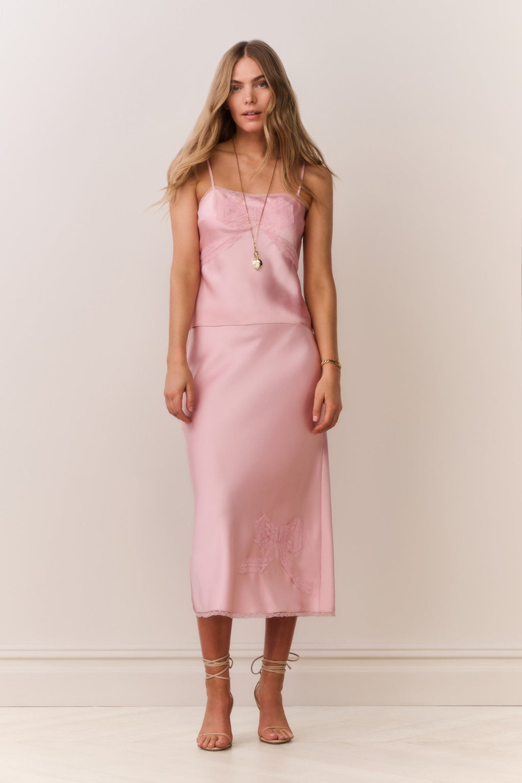 Vallis Lace Bow Satin Maxi Skirt