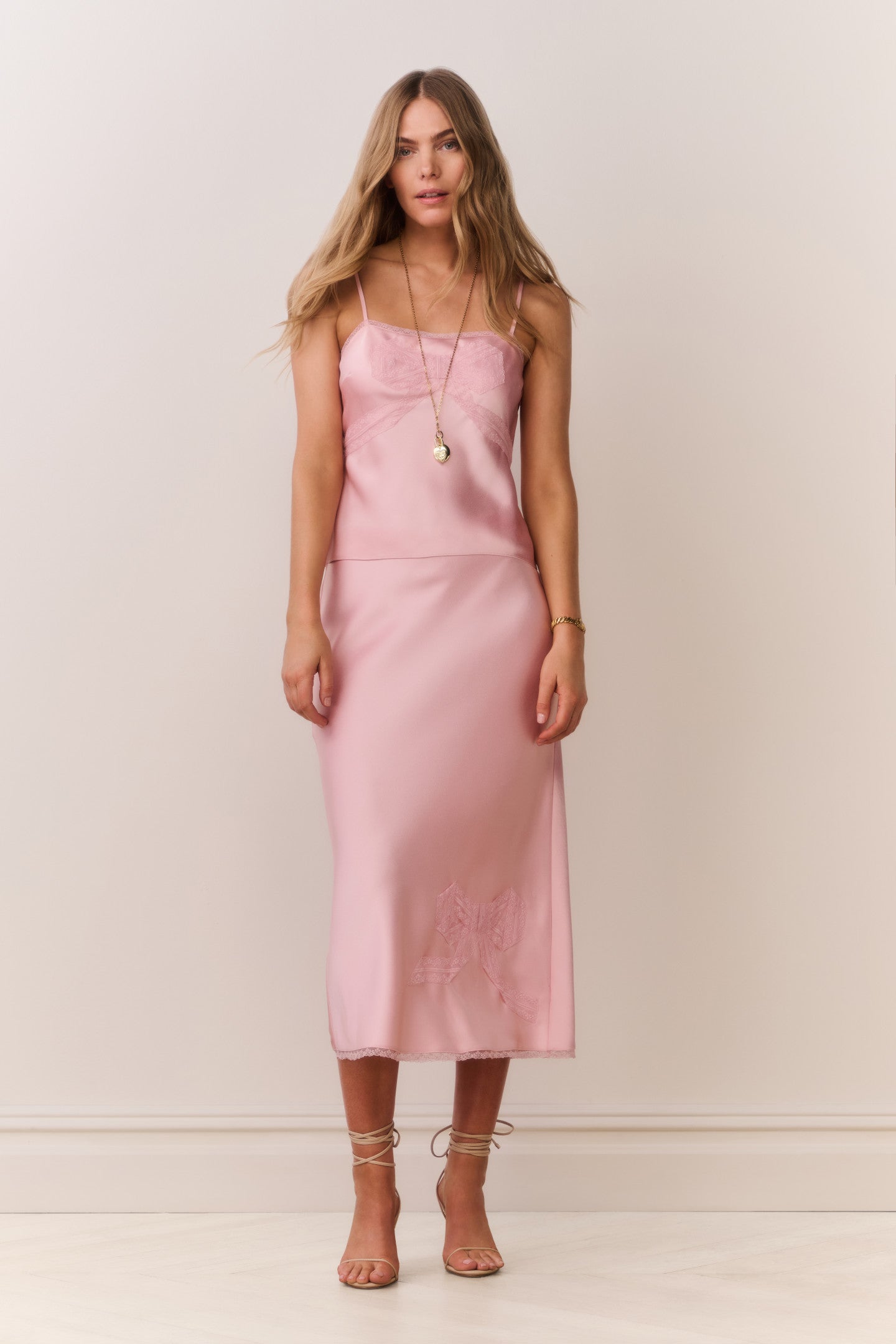 Vallis Lace Bow Satin Maxi Skirt