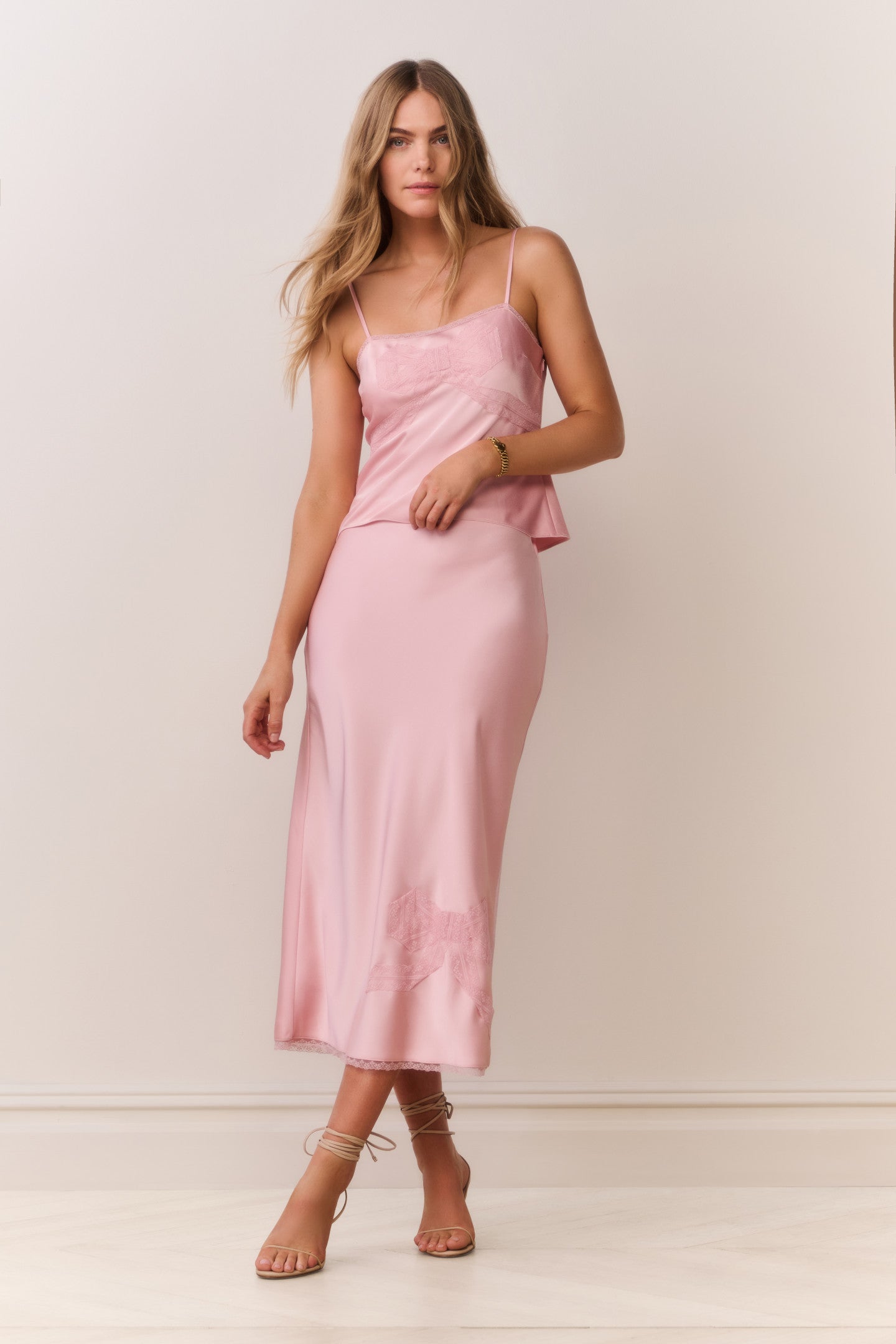 Vallis Lace Bow Satin Maxi Skirt