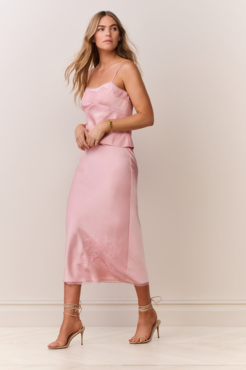 Vallis Lace Bow Satin Maxi Skirt