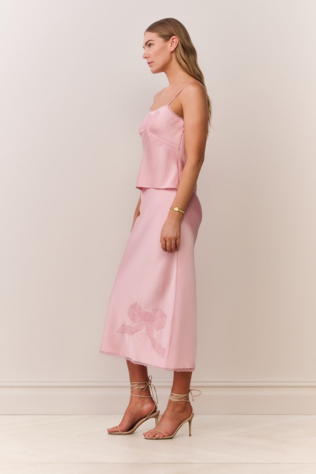 Vallis Lace Bow Satin Maxi Skirt