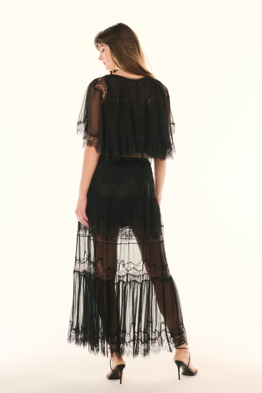 Aureline Silk Lace Pleated Maxi Skirt