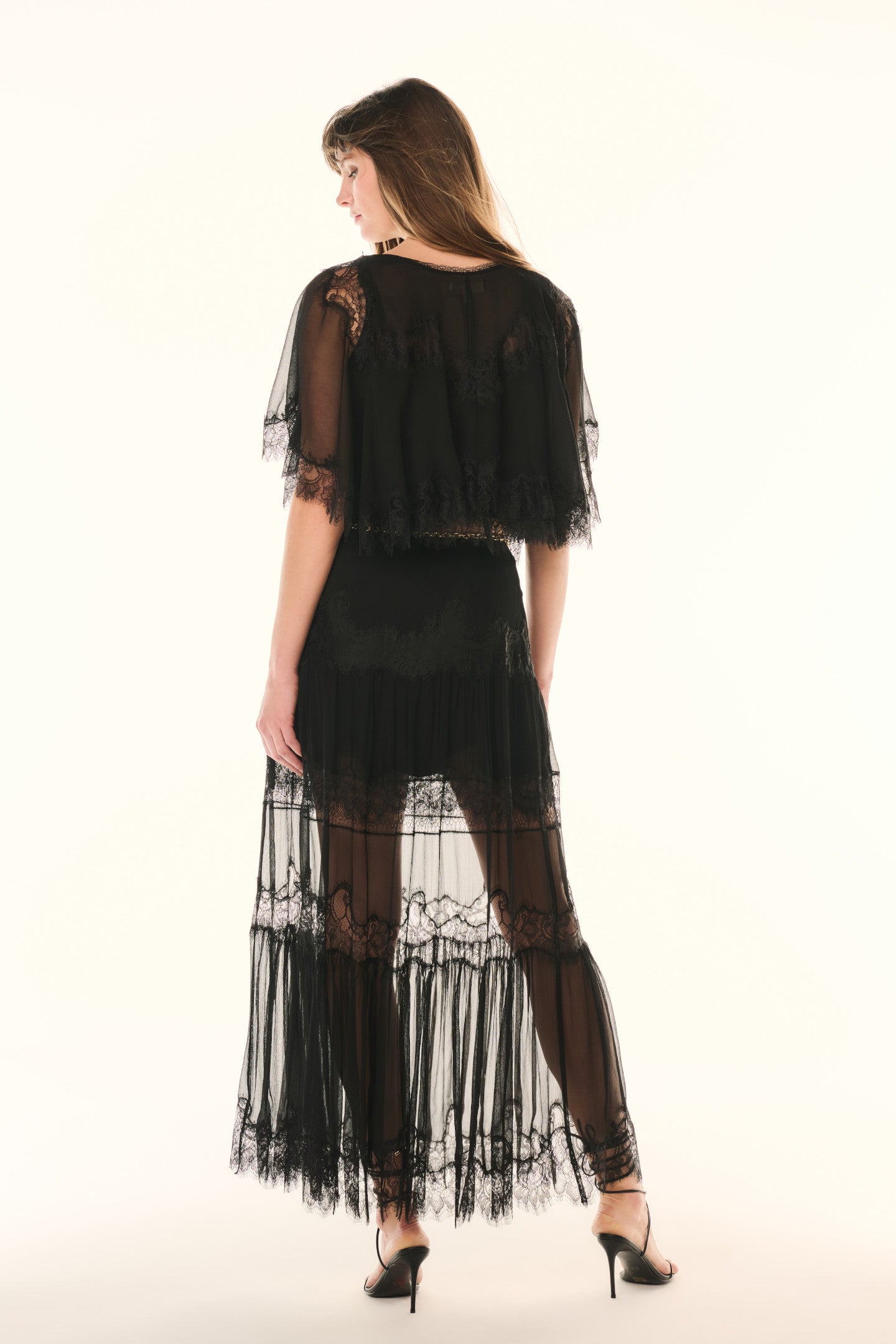 Aureline Silk Lace Pleated Maxi Skirt