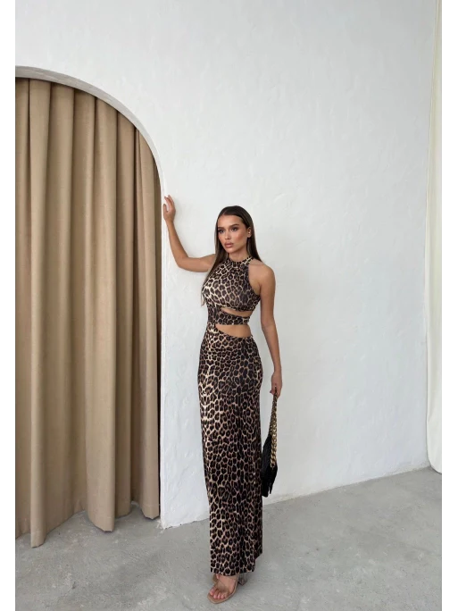 Leopard Print Cut-Out Detail Maxi Dress