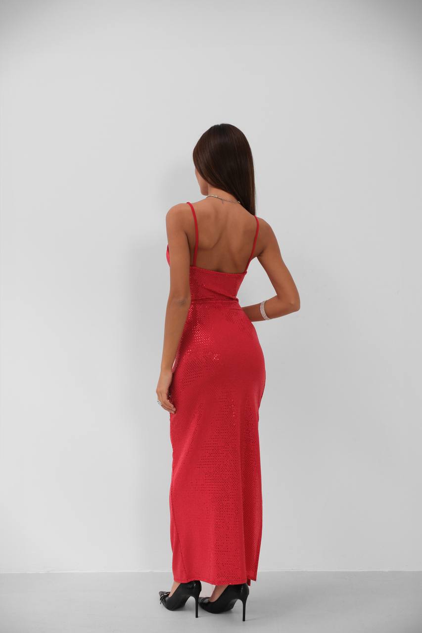 Sequin Slit Detail Strap Maxi Dress