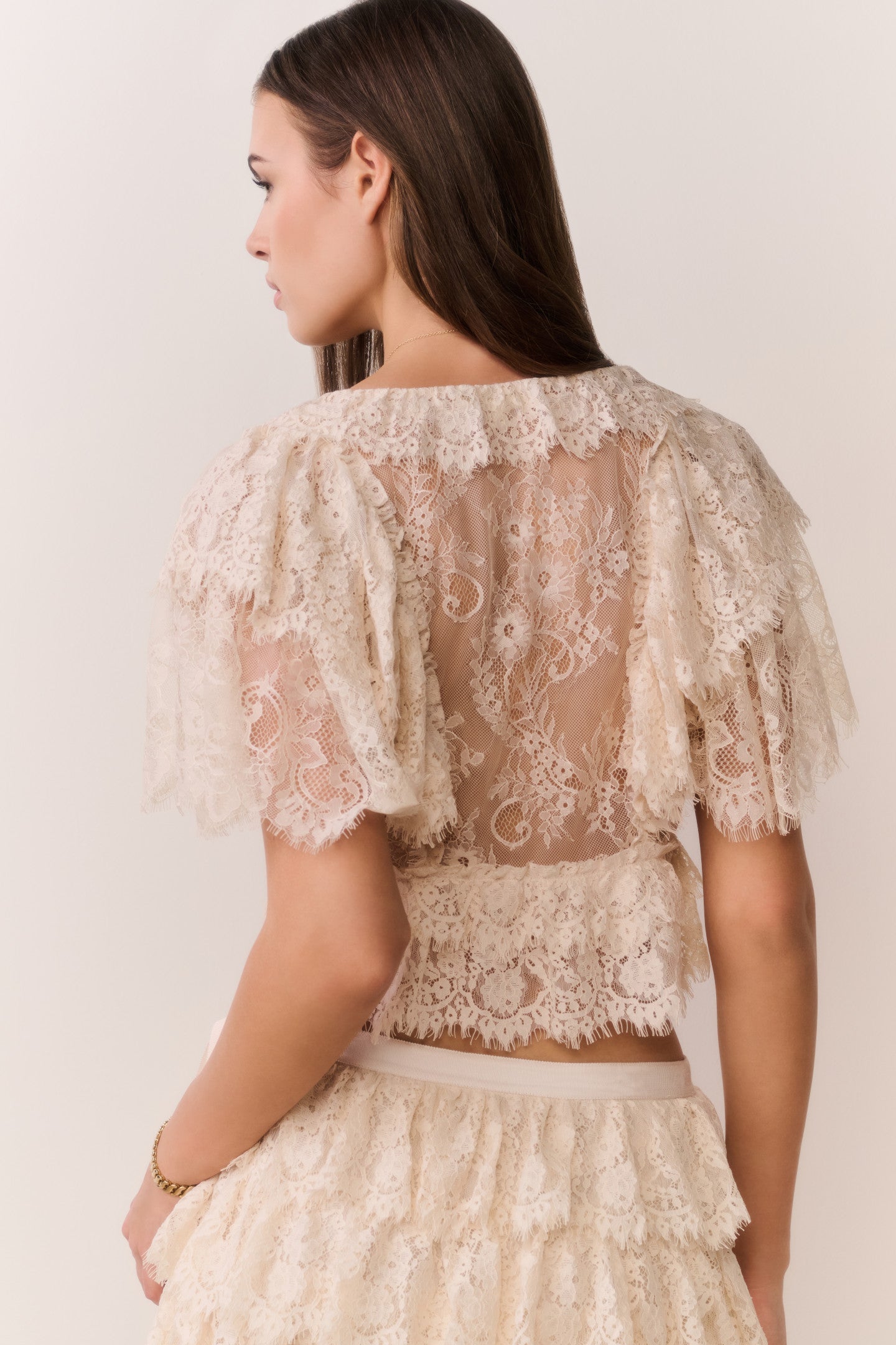 Caper Lace Ruffle Crop Top