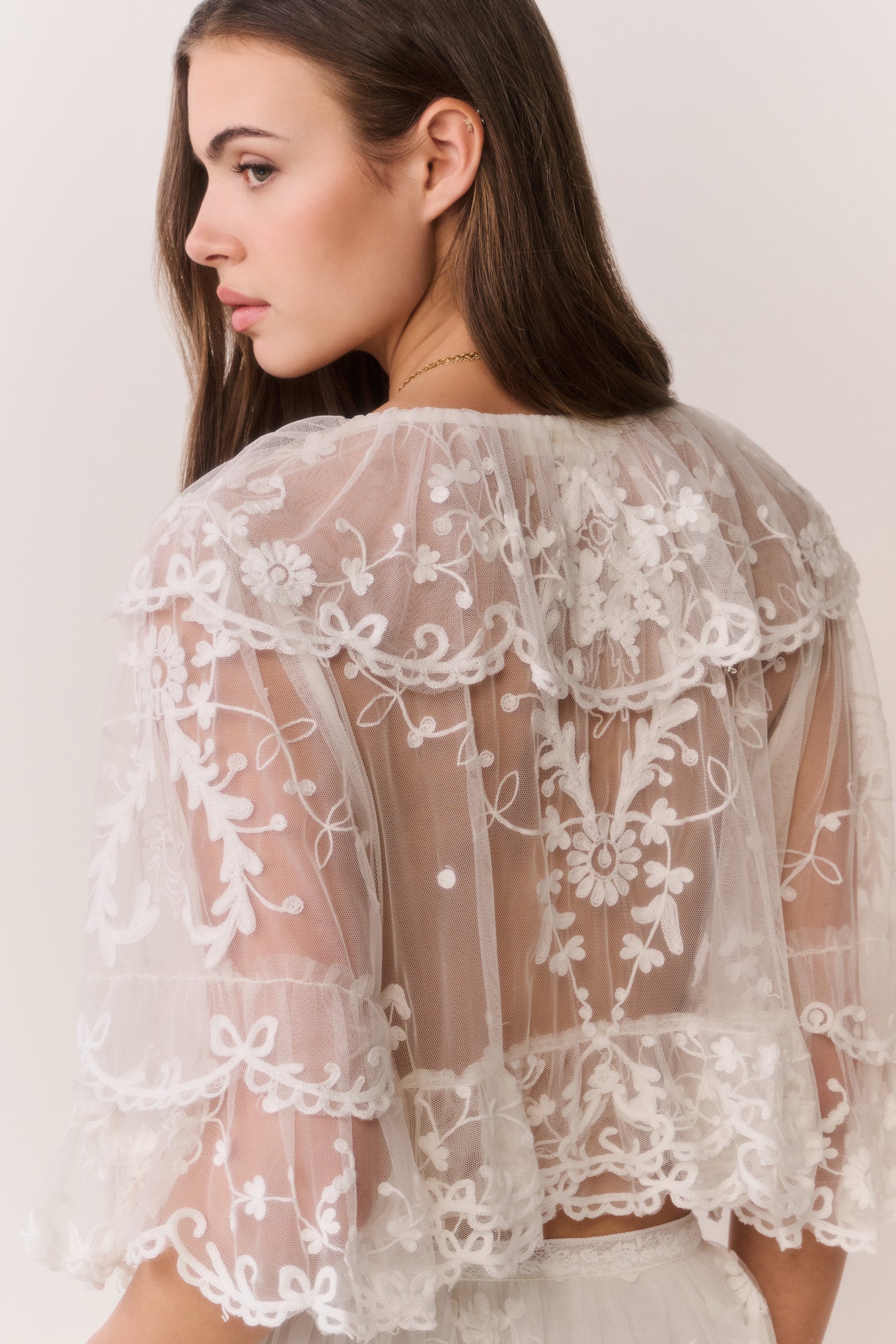 Vessia Sheer Embroidered Mesh Top