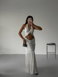 Knot Detail Ruffled Cropped Assymetrical Top and Skirt Set