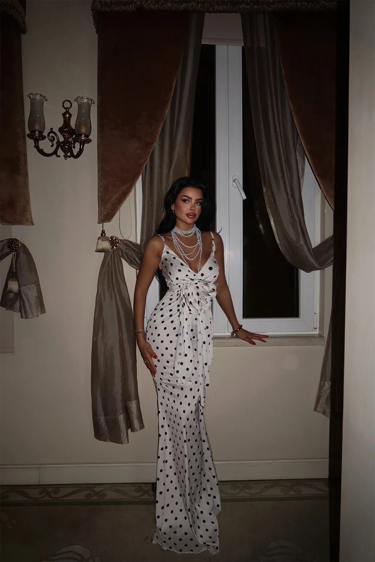 White Polka Dot Long Dress
