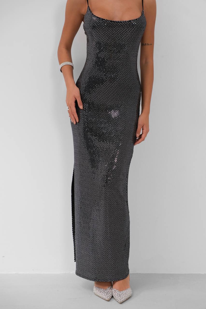 Sequin Slit Detail Strap Maxi Dress