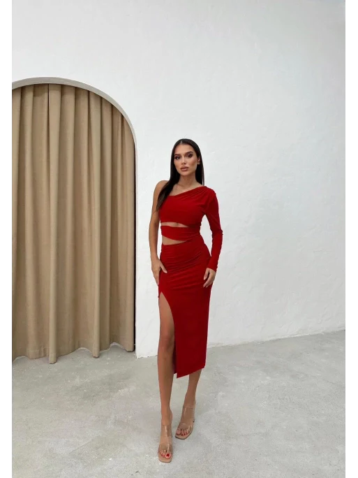 One Sleeve Cut-Out Detail Midi Dress