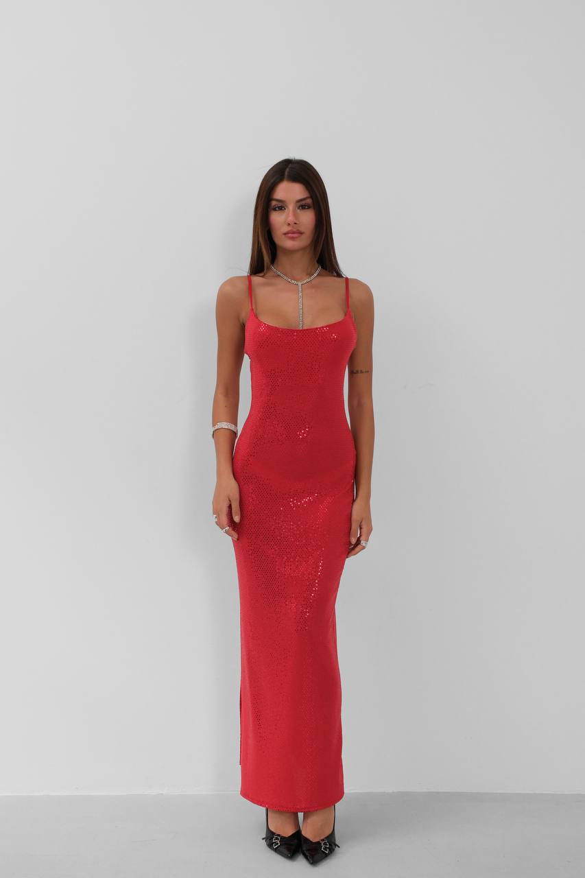 Sequin Slit Detail Strap Maxi Dress
