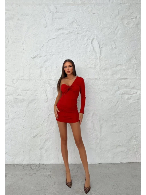 Front Tie Detail One Sleeve Mini Dress