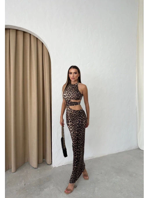 Leopard Print Cut-Out Detail Maxi Dress