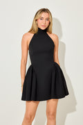Tie Neck Gathered Detail Mini Dress