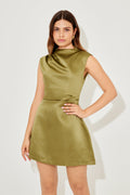 Satin Straight Neck Mini Dress