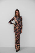 Turtleneck Leopard Patterned Maxi Dress