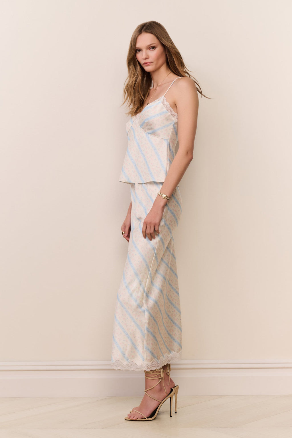Kalo Floral Stripe Midi Skirt