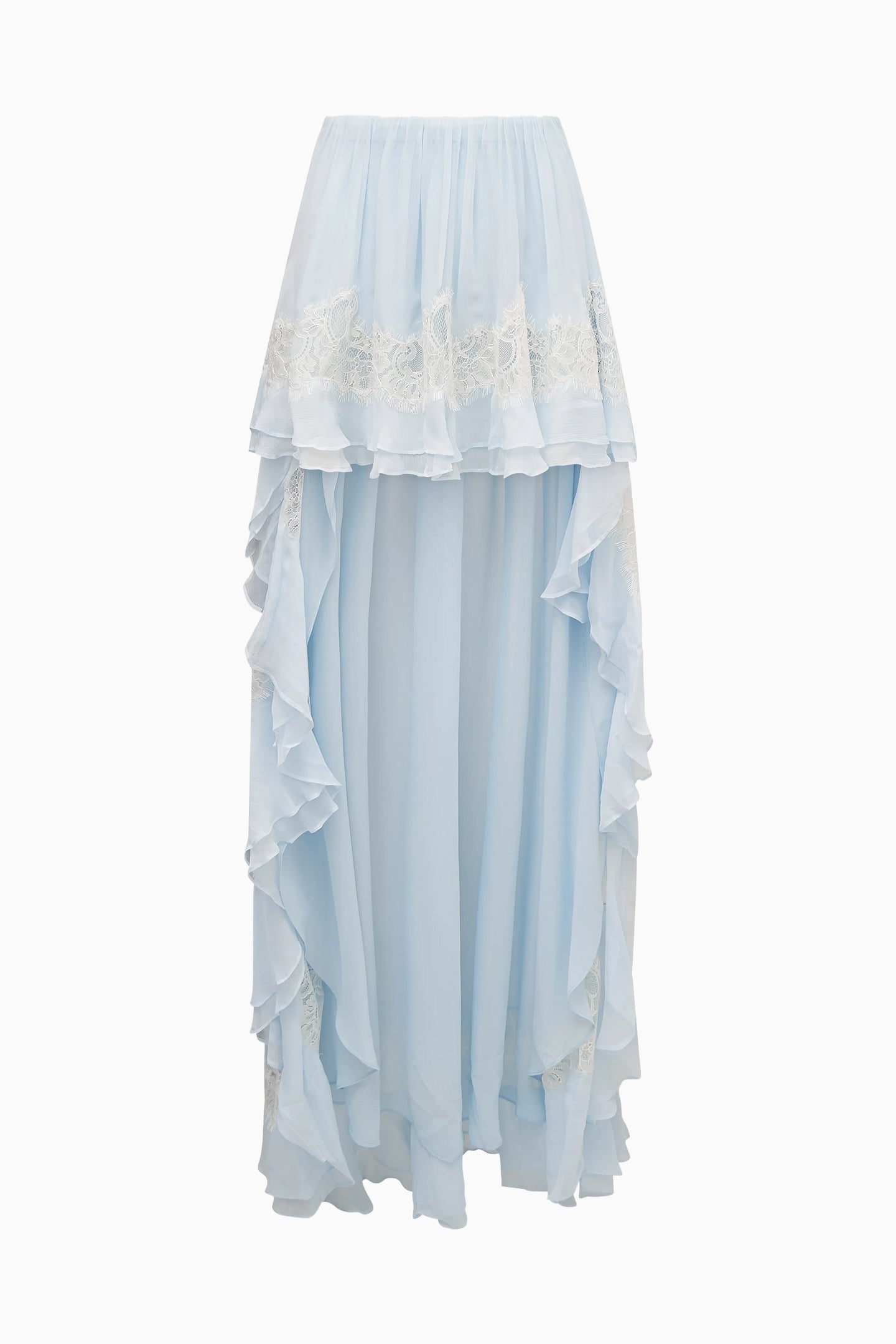 Jolina Silk Chiffon Lace High-Low Skirt