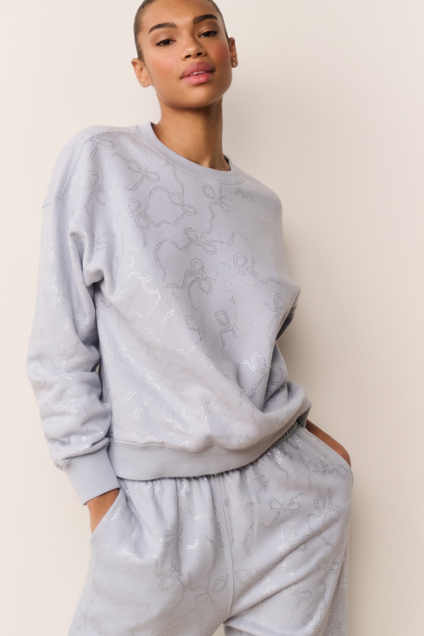 Karabeth Bow Embellished Fleece Pullover
