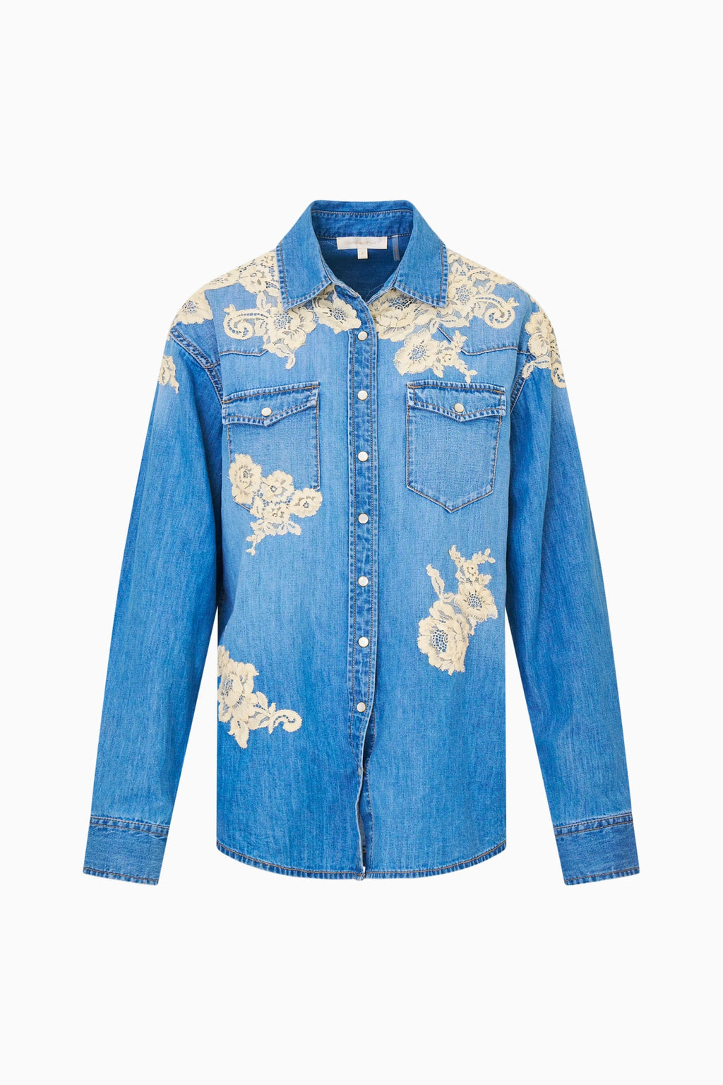 Kelith Lace Appliqué Chambray Shirt