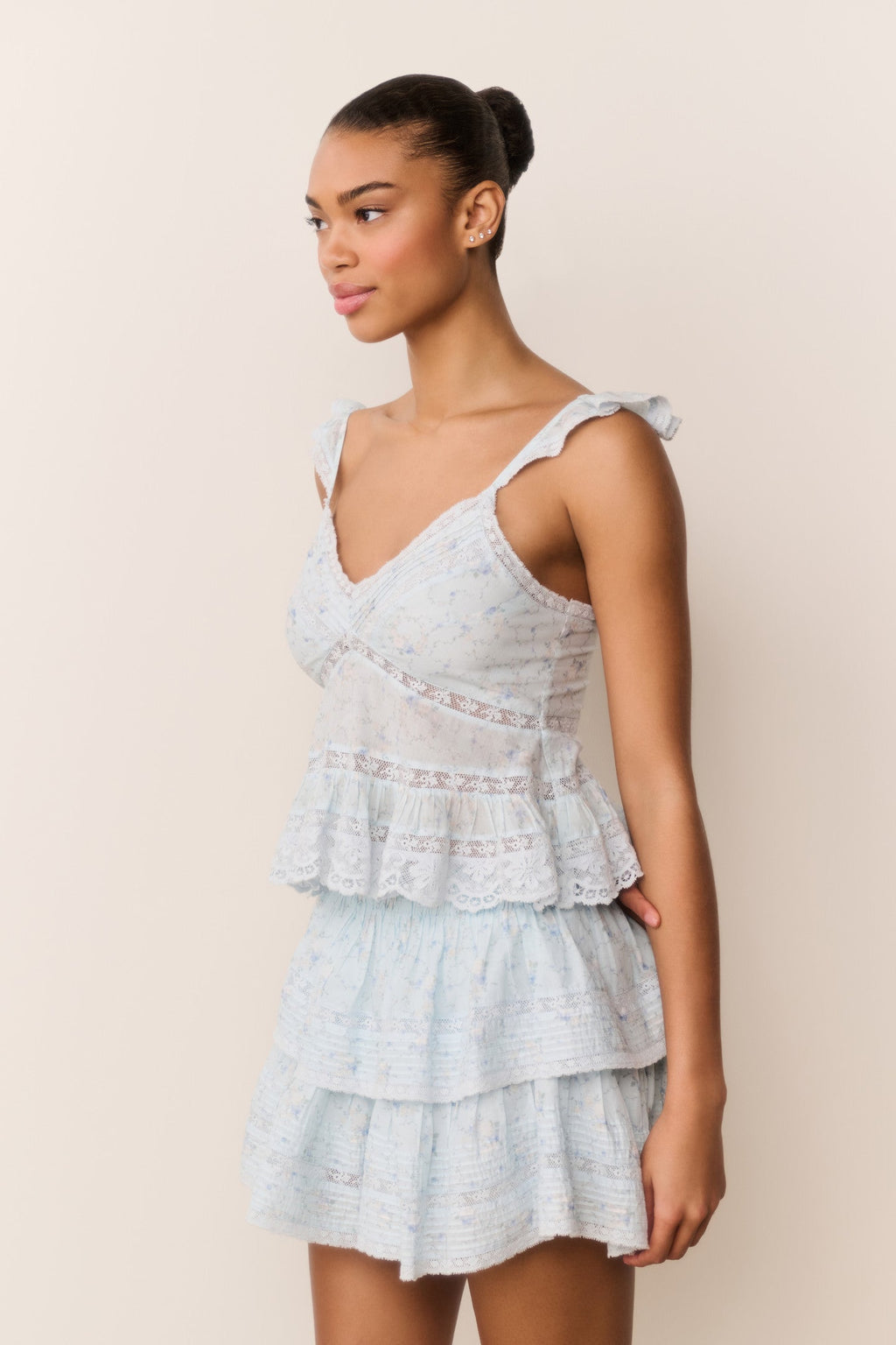 Ruffle Mini Floral Wreath Print Skirt