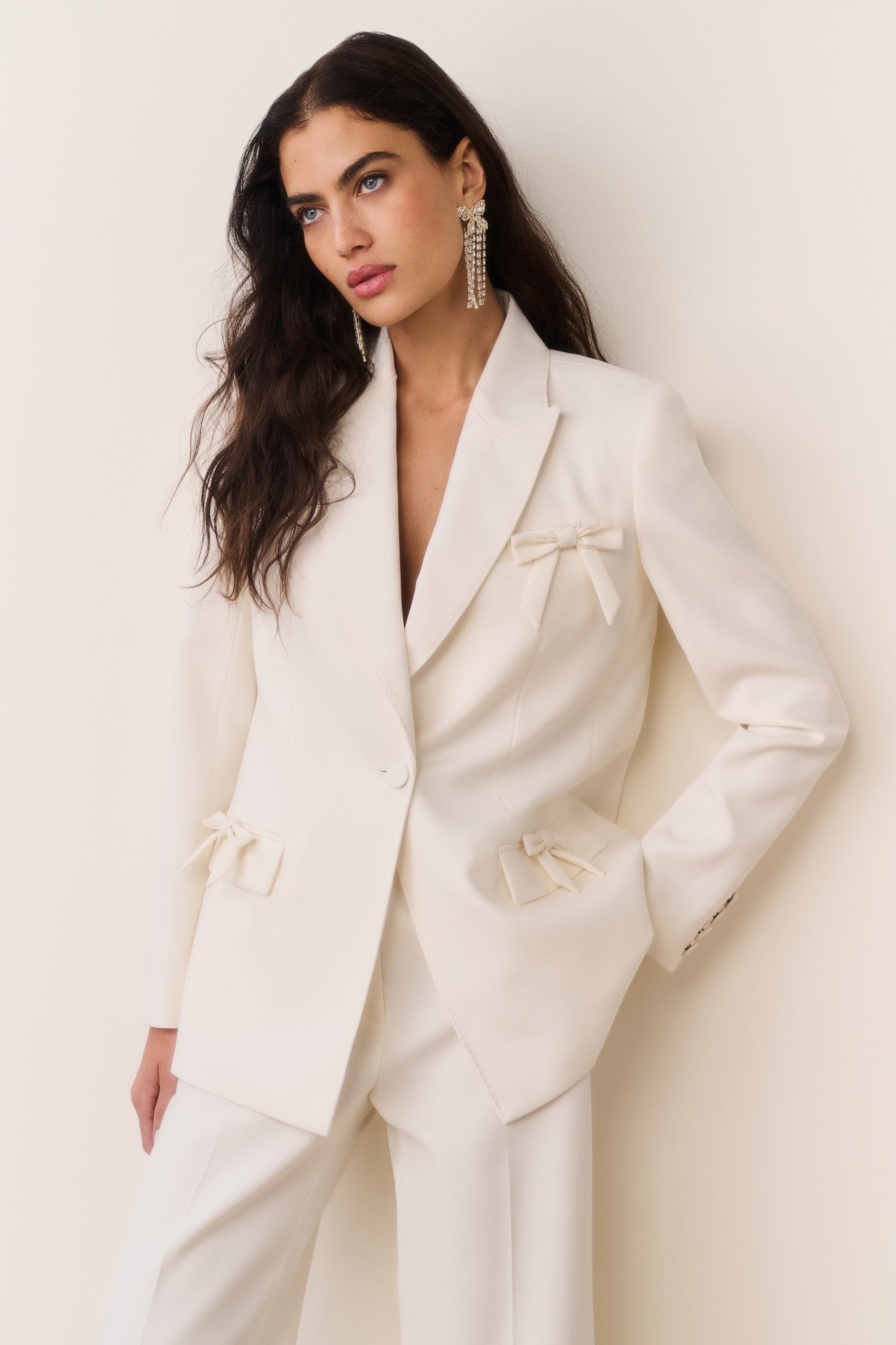 Shayne Wool-Blend Bow-Embellished Blazer - CREAM